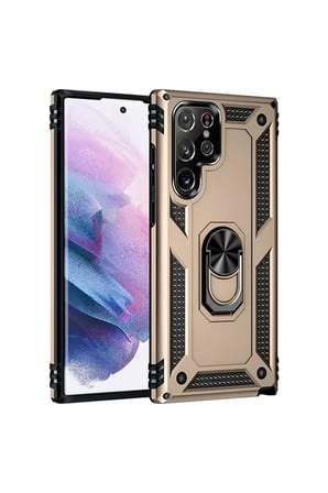 Sh Newface Samsung Galaxy S21 Ultra Kılıf Sofya Yüzüklü Silikon Kapak - Gold Najmaddin
