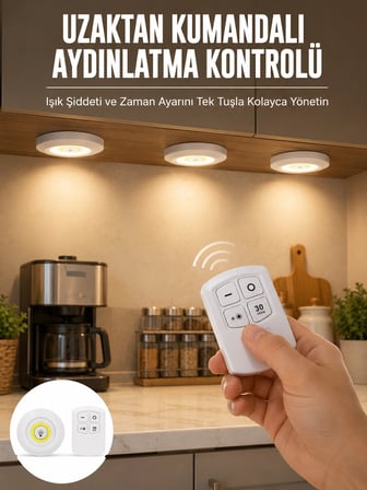 Karg Spot Lamba Led Işık 3'lü Uzaktan Kumandalı Pilli Yapışkanlı Kablosuz Yeni Nesil Najmaddin