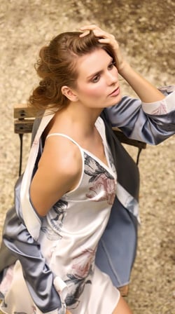 Beru Özel Tasarım Saten Emprime Baskılı İkili Kısa Sabahlık Gecelik Takımı Najmaddin