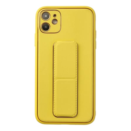 Bez iPhone 12 Kılıf Coco Deri Standlı Kapak - Sarı Najmaddin