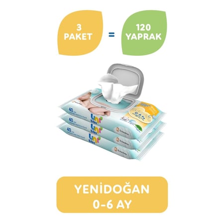 Ticaret   Yenidoğan Islak Havlu Mendil 3Lü 120 Yaprak Najmaddin