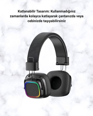 Karg Bluetooth 5.3 Rainbow Işıklı Kulak Üstü Kablosuz Kulaklık Yeni Nesil Najmaddin