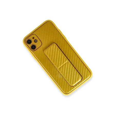 Bez iPhone 12 Kılıf Coco Karbon Standlı Kapak - Sarı Najmaddin