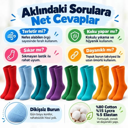 Beru Unisex Renkli Çorap 8'li Set Günlük Rahat Esnek Uzun Soket Çorap Canlı Renkler Yumuşak Konforlu Seti Najmaddin