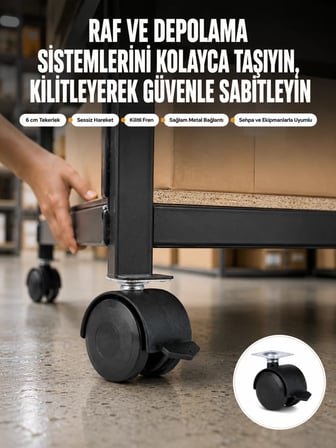 Hepsi 6 cm Kilitli Tekerlek Ayak 4 Adet Sehpa ve Ekipman Uyumlu Najmaddin