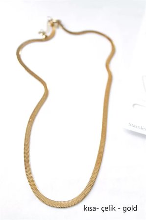 Tedar Kısa İtalyan Çelik Kolye-45 CM - Altın Najmaddin