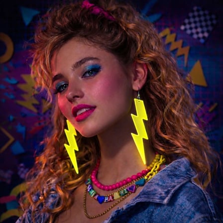 Tedar 80’ler 9039lar Retro Neon Sarı Şimşek Küpe 10 Cm Najmaddin
