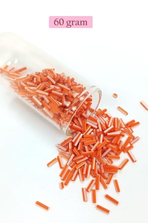 Tedar Uzun Boru Kesme Boncuk Çap 2mm Uzunluk 10 mm - 60 Gram - Turuncu Beyaz - BNC294 Najmaddin