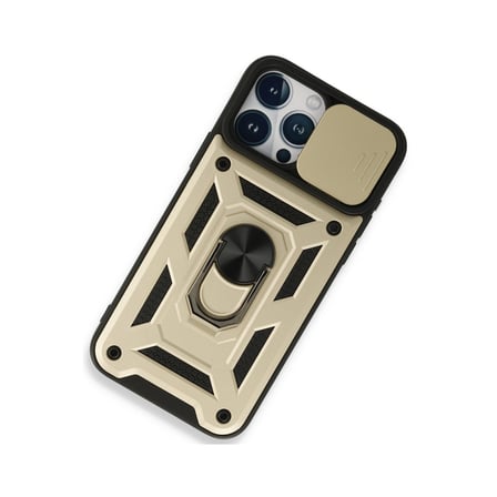 Bez iPhone 15 Pro Max Kılıf Pars Lens Yüzüklü Silikon - Gold Najmaddin