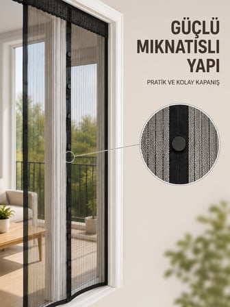 Karg Otomatik Kapanan Mıknatıslı Sineklik Kapı Filesi Pratik Geçişli Siyah Model Najmaddin