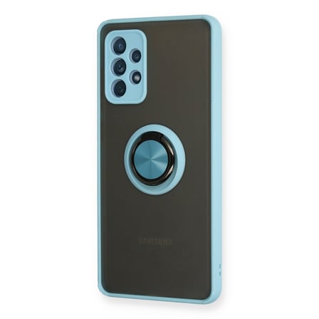 Bez Galaxy A72 Kılıf Montreal Yüzüklü Silikon Kapak - Buz Mavi Najmaddin