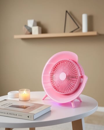 Çe Taşınabilir Masaüstü Vantilatör Pembe Renkli Ambiyans Işıklı Najmaddin