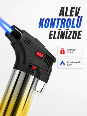 Mey Mey İthalat Çok Amaçlı Jet Alev Çakmak Kamp Mutfak ve Puro Kullanımına Uygun Najmaddin