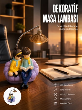 Mey Mey İthalat Romantik Çift Temalı Dekoratif Masa Lambası Yumuşak LED Işık Najmaddin