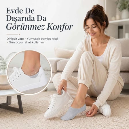 Beru Kadın Bambu 12’li Dikişsiz Babet Çorap Siyah Beyaz Gri Görünmez Sneaker Çorap Nefes Alan Yumuşak Najmaddin