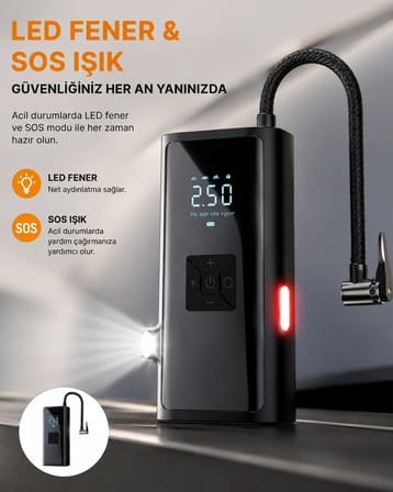 Karg Led Fenerli Ve Sos Işıklı Çok Fonksiyonlu Hava Kompresörü Yeni Nesil Najmaddin