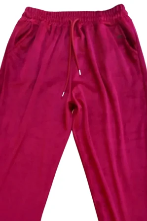 Tedar Parlak Kadife Cepli Pantolon Eşofman Pijama Altı Unisex Lastikli Paça Bordo Najmaddin