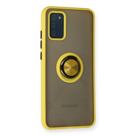 Bez Galaxy A02S Kılıf Montreal Yüzüklü Silikon Kapak - Sarı Najmaddin