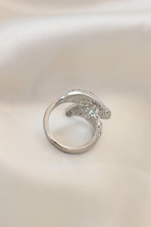 Mey Mey İthalat Ayarlamalı Silver Renk Metal Zirkon Taşlı Kanat Yüzük Najmaddin