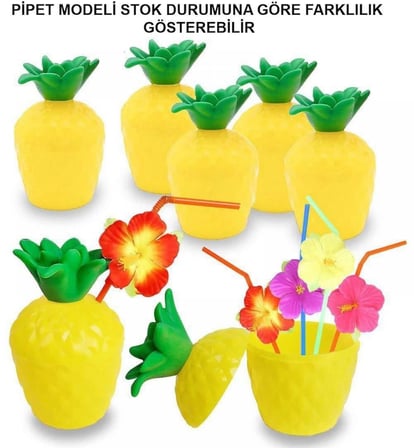 Tedar Ananas Hawaii Luau Aloha Pipetli İçecek Kabı Bardak 10x13 Cm 1 Adet Najmaddin