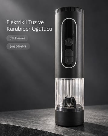Karg Mutfak Ve Sofra Kullanımına Uygun Çift Hazneli Elektrikli Tuz Karabiber Öğütücü Najmaddin