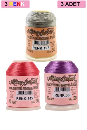 Tedar 3 Adet Altınbaşak Oya ve Dantel İpi 20 gr - Royaleks - No: 145 - 036 - 197 Najmaddin
