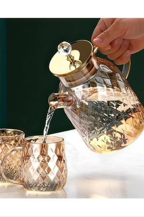 Tedar Kabartmalı Bambu Kapaklı Borosilikat Cam Demlik 1500ml Royaleks-CM-2005 Najmaddin