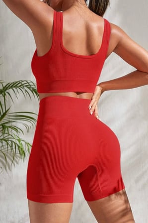 Beru Kadın Kırmızı Kaşkorse Şortlu Crop Atlet Takım Esnek Kumaş Yüksek Bel Najmaddin