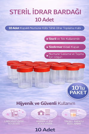 Bez Steril İdrar Kabı Kapasiteli Numune Toplama Kabı 10 Adet Najmaddin