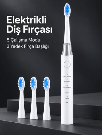 Karg 5 Çalışma Modlu Beyaz Elektrikli Diş Fırçası 3 Yedek Başlık Hediyeli Najmaddin