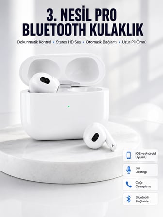 Mey Mey İthalat Bluetooth Kulaklık 3. Nesil Ios Android Uyumlu Yeni Nesil Wireless Charge Najmaddin