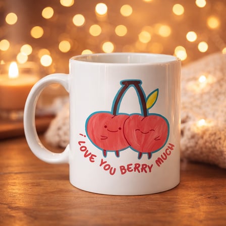 Bez I Love You Berry Much Tasarımlı Kupa Model 12 Sevimli Kiraz Desenli Porselen Kahve Kupası - Hediye Fincanı Najmaddin