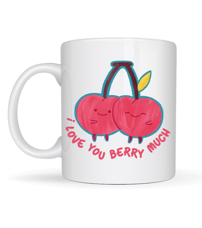 Bez I Love You Berry Much Tasarımlı Kupa Model 12 Sevimli Kiraz Desenli Porselen Kahve Kupası - Hediye Fincanı Najmaddin