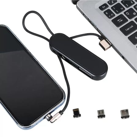 Sh Powermaster Pm-25906 Siyah 3in1  (type C- Lightning- Micro Usb) Manyetik Uç Taşınabilir Şarj Kablosu Najmaddin