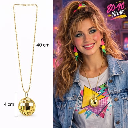 Ticaret Retro Disko Topu Şekilli 80&amp;#39;ler 90&amp;#39;lar Altın Renk Plastik Kolye Najmaddin
