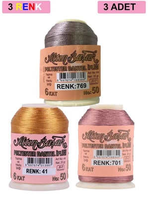 Tedar 3 Adet Altınbaşak Oya ve Dantel İpi 20 gr - Royaleks - No: 041 - 701 - 769 Najmaddin