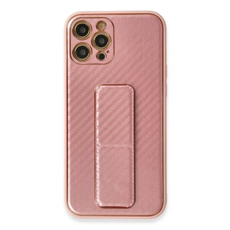 Bez iPhone 12 Pro Kılıf Coco Karbon Standlı Kapak - Pembe Najmaddin