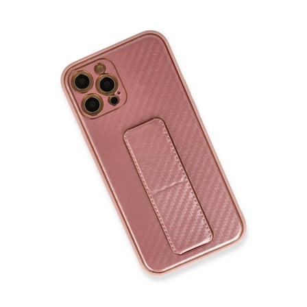 Bez iPhone 12 Pro Kılıf Coco Karbon Standlı Kapak - Pembe Najmaddin
