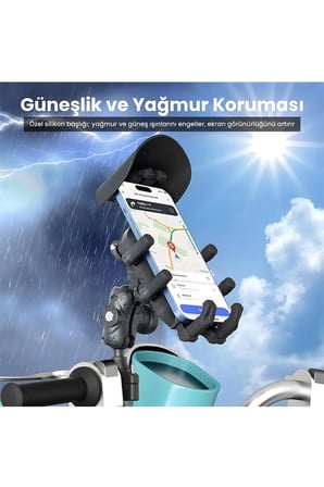 Karg Gidon Bağlantılı Güneş Ve Yağmur Korumalı 360° Derece Ayarlanabilir Motosiklet Bisiklet Telefon Tutucu Najmaddin
