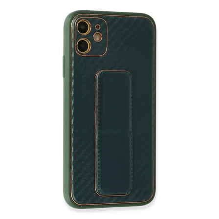 Bez iPhone 12 Kılıf Coco Karbon Standlı Kapak - Yeşil Najmaddin