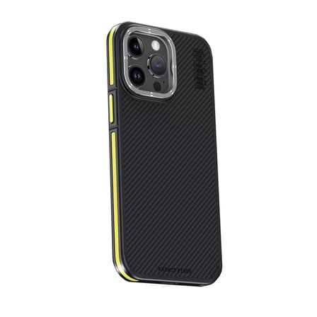 Sh Joko Apple İphone 15 Pro Max Kılıf Aramid 600d Kevlar Karbon Fiber Magsafe Kapak - Sarı Najmaddin