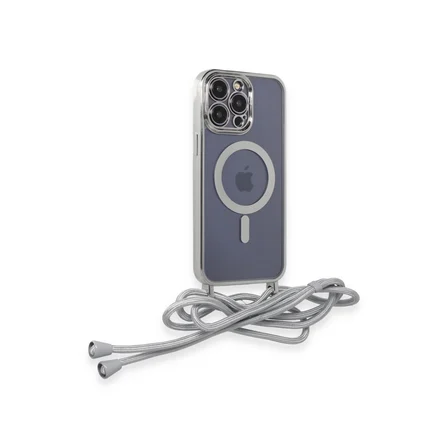 Bez iPhone 12 Pro Kılıf Divo Lazer Askılı Magsafe Kapak - Gümüş Najmaddin