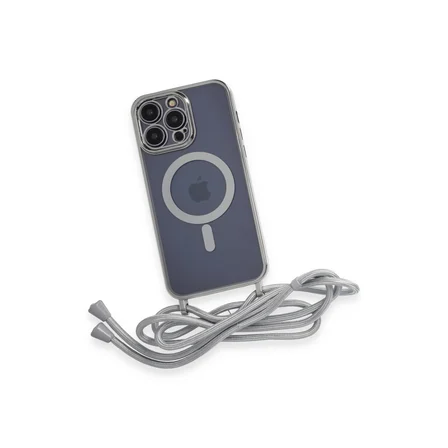 Bez iPhone 12 Pro Kılıf Divo Lazer Askılı Magsafe Kapak - Gümüş Najmaddin