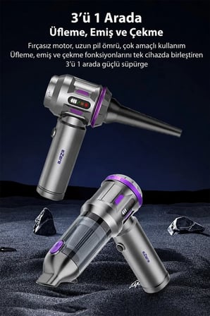 Hepsi EZERE TurboVac 20000pa Güçlü Dijital Göstergeli Vakumlu Kablosuz Üflemeli Mini Araç Süpürgesi-(5775) Najmaddin