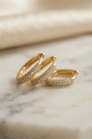 Mey Mey İthalat 3 lü Set Gold Renk Zirkon Taşlı Kare Halka Küpe Najmaddin