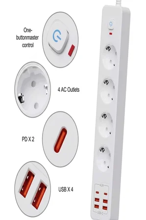 Karg Termal Akım Korumalı 4’lü Priz 4x Usb 2x Type-c Çıkışlı Grup Priz Çoğaltıcı (3500w) Najmaddin