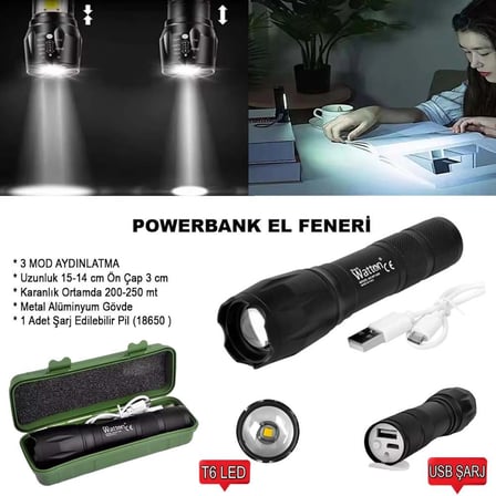 Tedar Powerbank Özellikli Uzun Menzilli El Feneri  Wt-039 Najmaddin