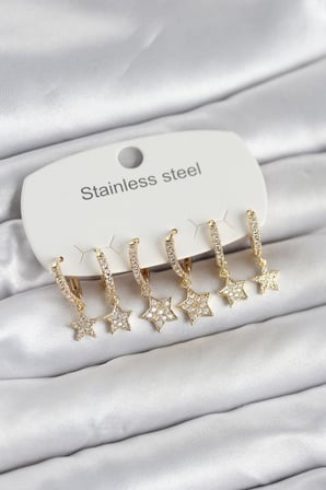 Bez 316L Çelik Gold Renk 6'lı Set Yıldız Model Kadın Küpe Najmaddin
