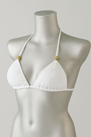 Beru Kadın Beyaz Pedli Üçgen Bikini Üstü Halter Bağlamalı Aksesuarlı Najmaddin