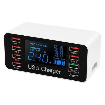 Sh Powermaster Pm-26057 8 Portlu Lcd Ekranlı Akıllı Usb Ve Type-c Pd Şarj İstasyonu Najmaddin
